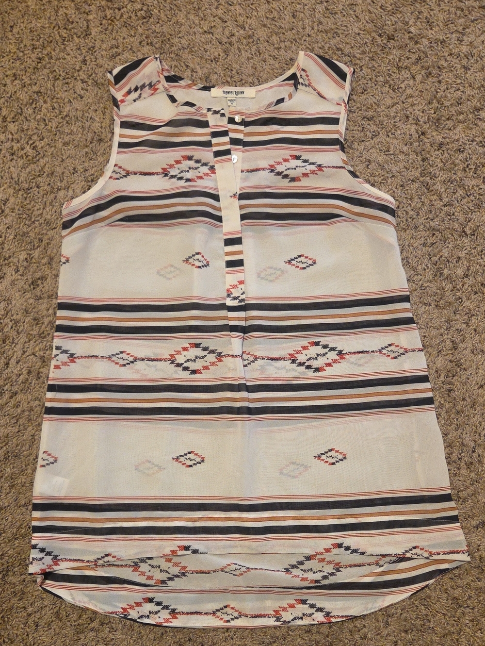Daniel Rainn Cream Sleeveless Aztec Stripe Blouse Tunic Length